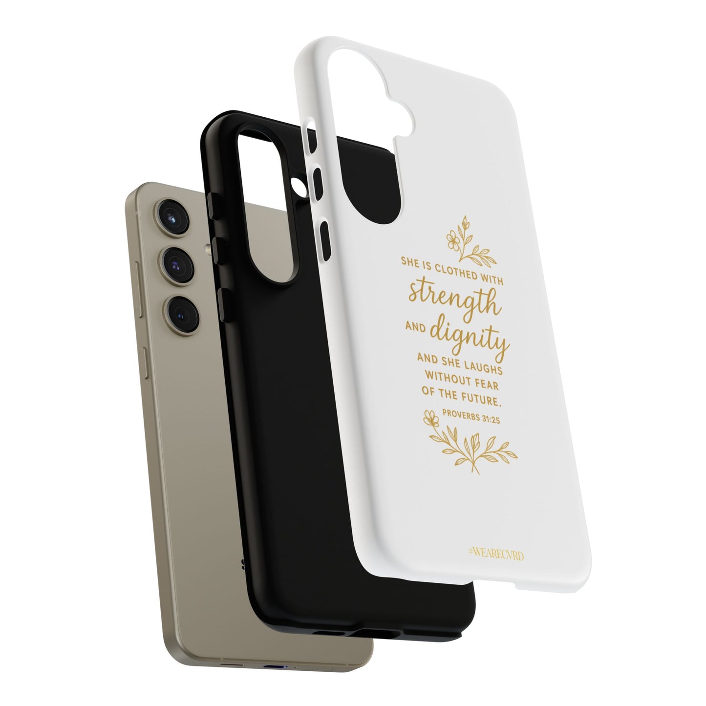"Strength & Dignity" - White Phone Case (Proverbs 31:25)