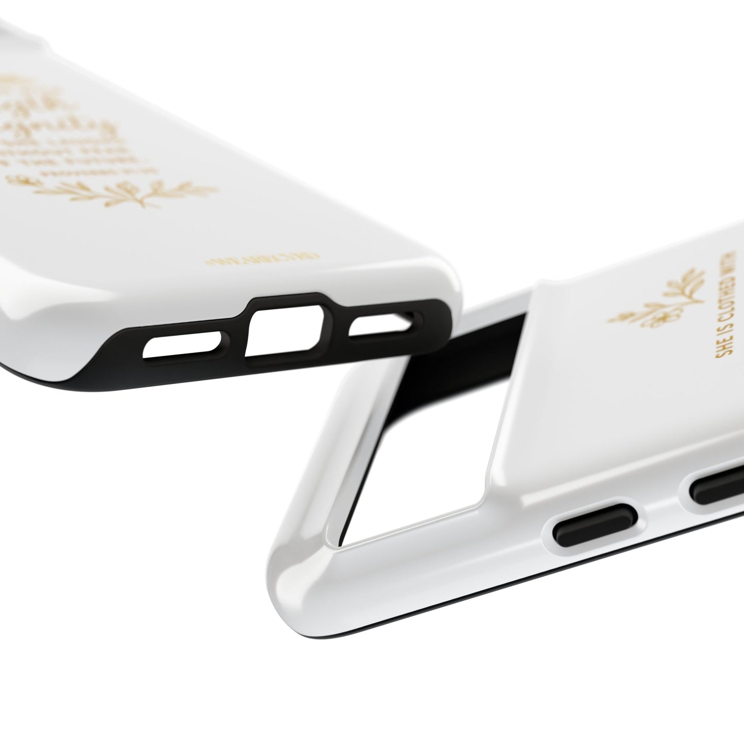 "Strength & Dignity" - White Phone Case (Proverbs 31:25)