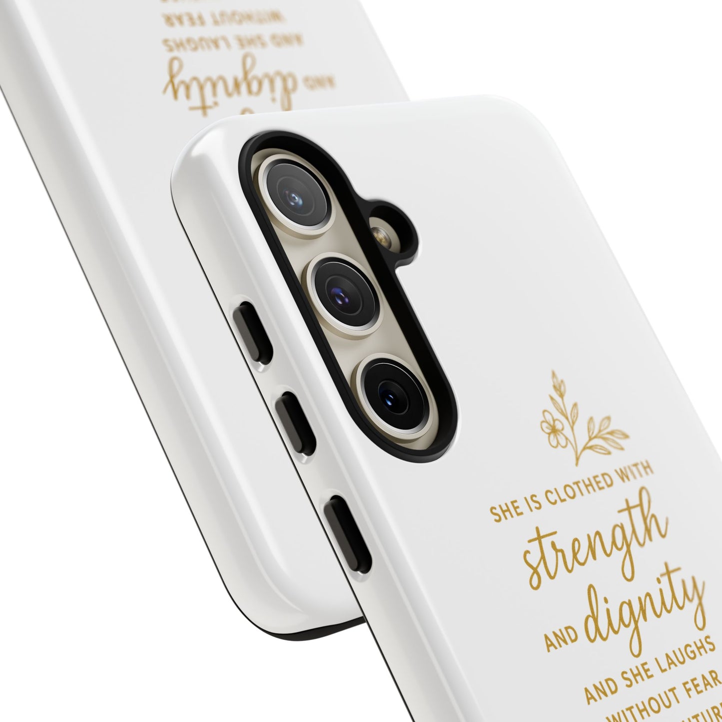 "Strength & Dignity" - White Phone Case (Proverbs 31:25)