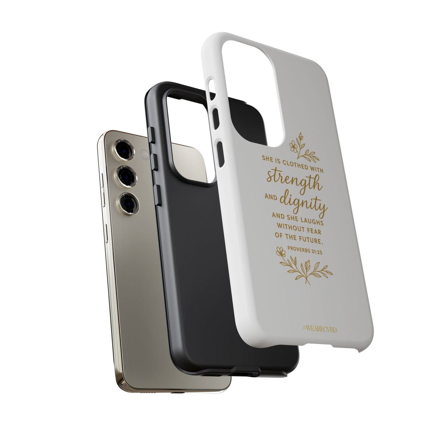 "Strength & Dignity" - White Phone Case (Proverbs 31:25)