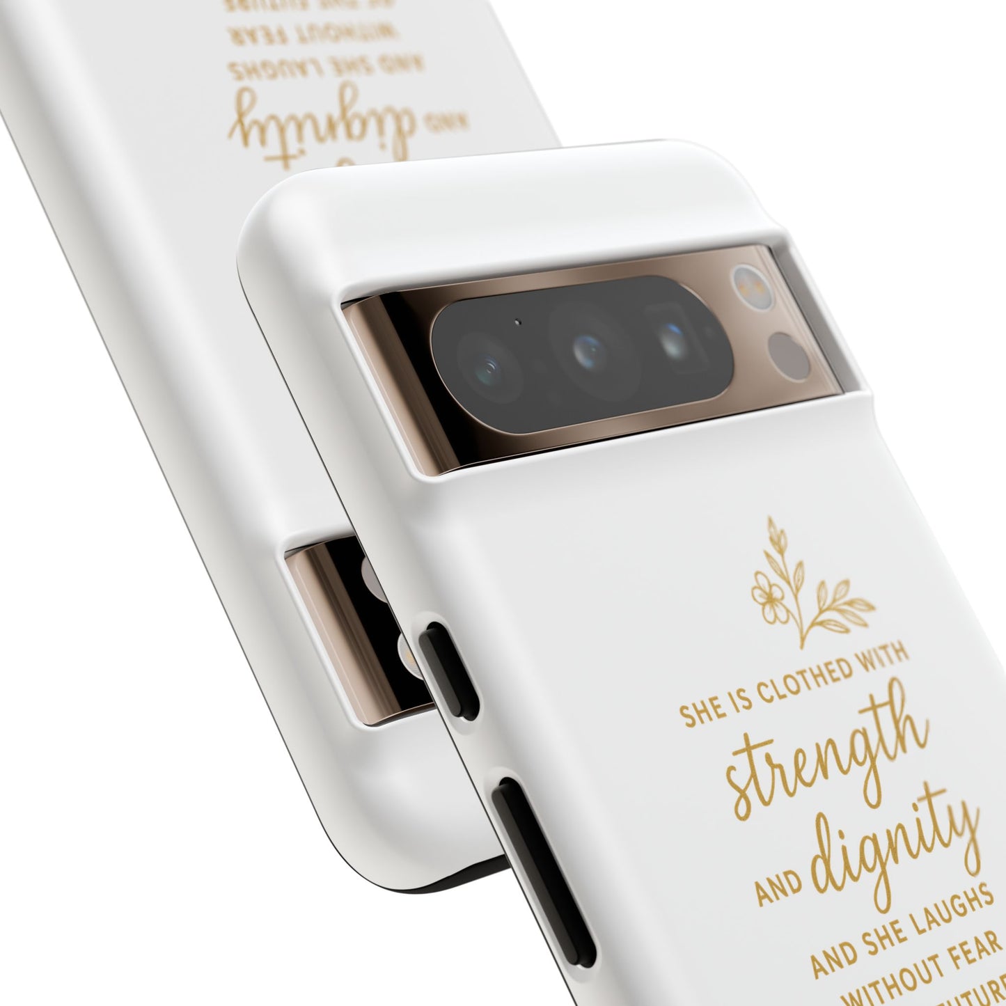 "Strength & Dignity" - White Phone Case (Proverbs 31:25)