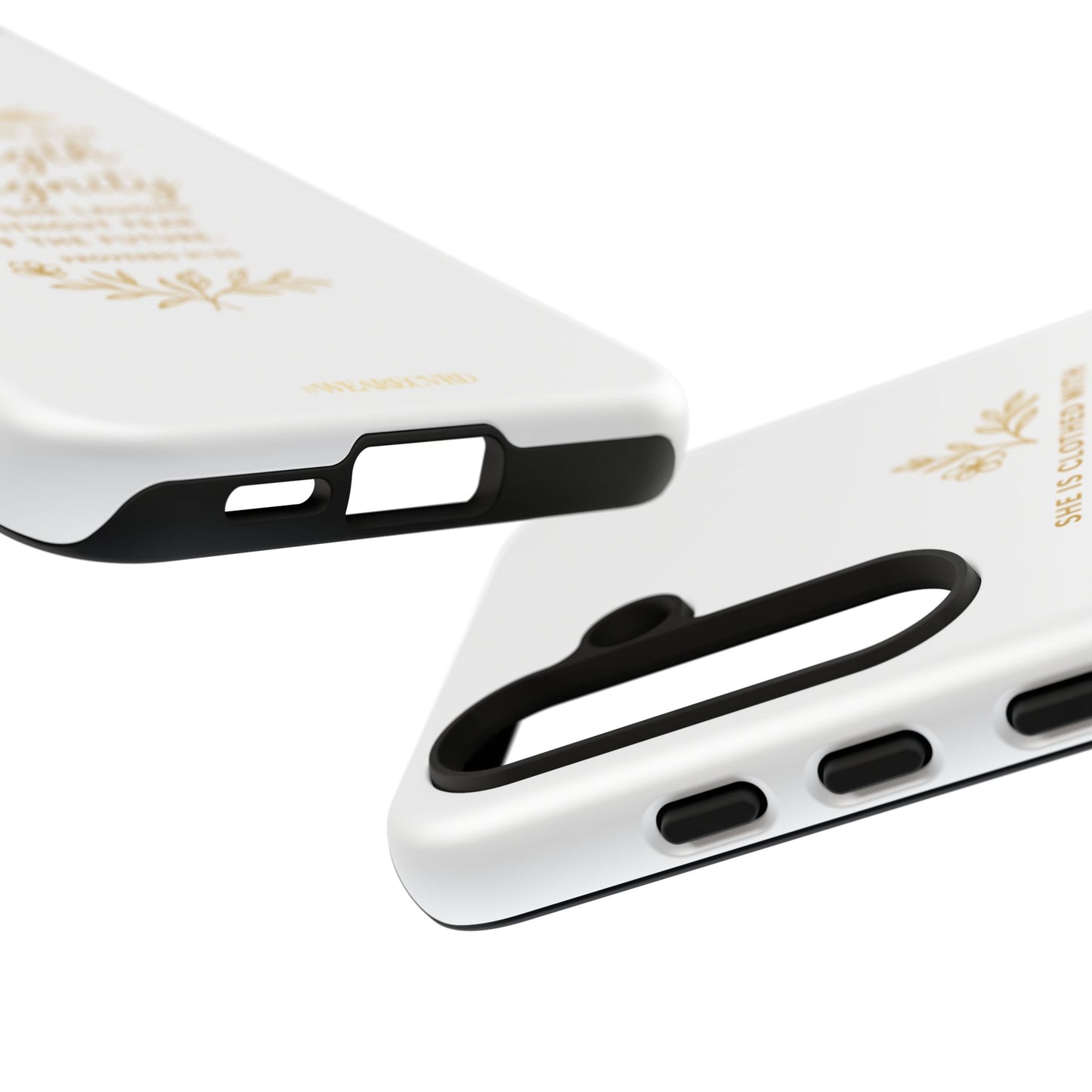 "Strength & Dignity" - White Phone Case (Proverbs 31:25)