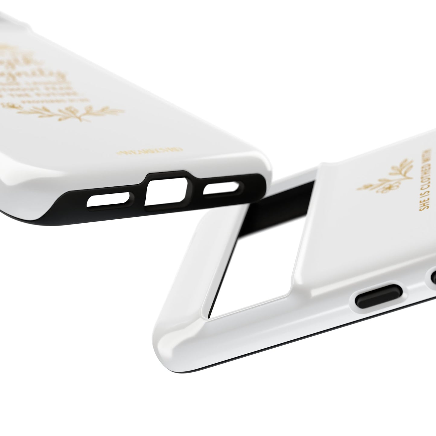 "Strength & Dignity" - White Phone Case (Proverbs 31:25)