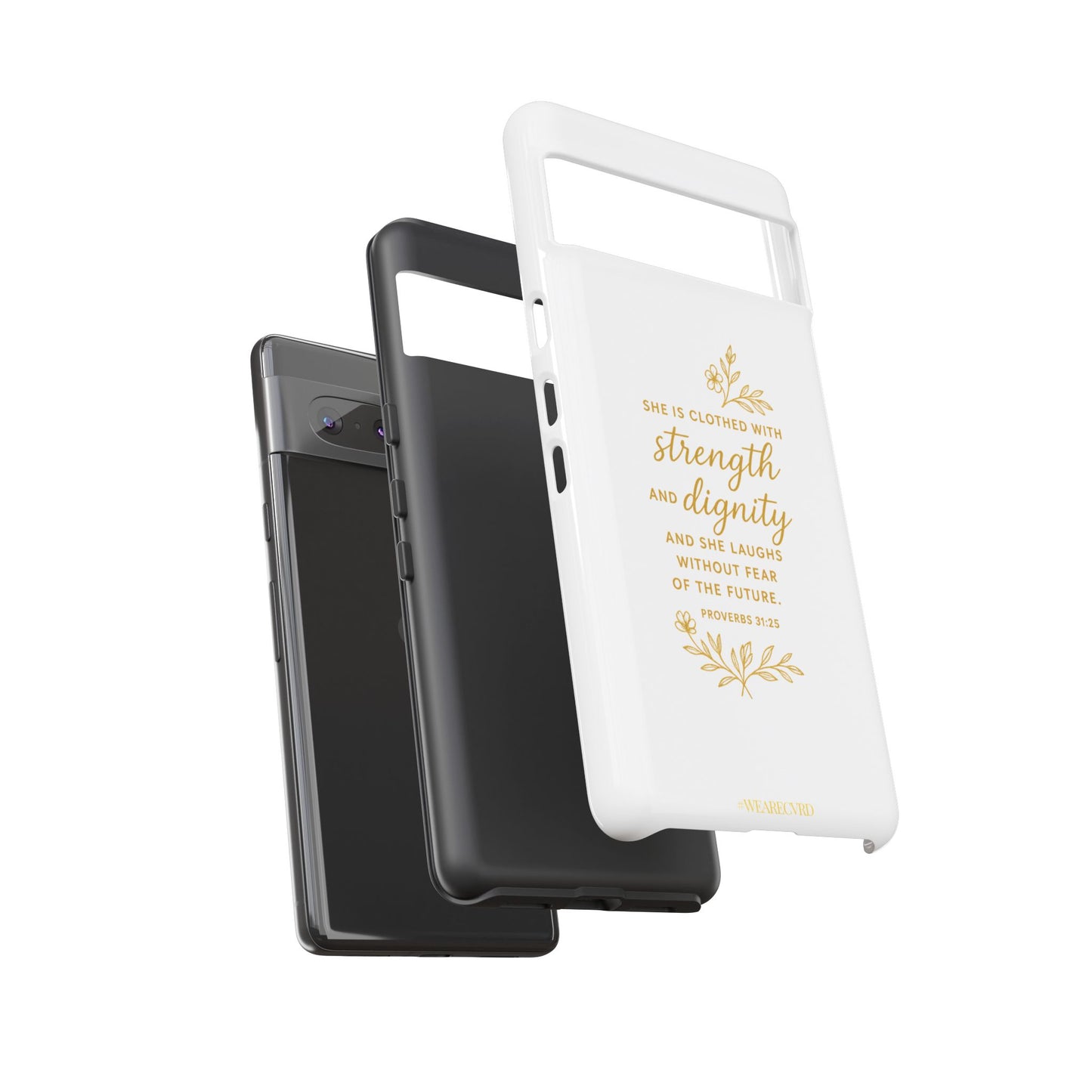 "Strength & Dignity" - White Phone Case (Proverbs 31:25)
