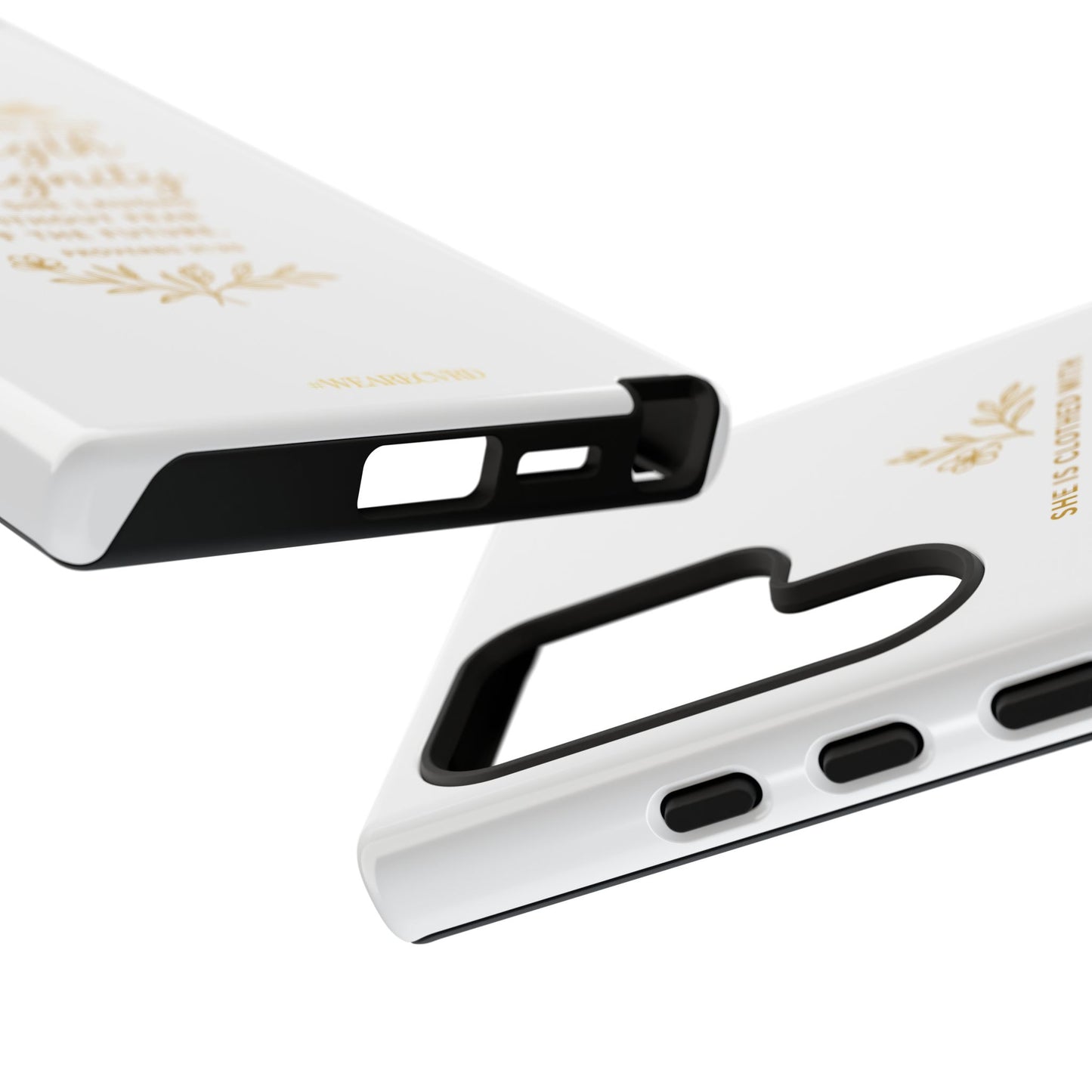 "Strength & Dignity" - White Phone Case (Proverbs 31:25)