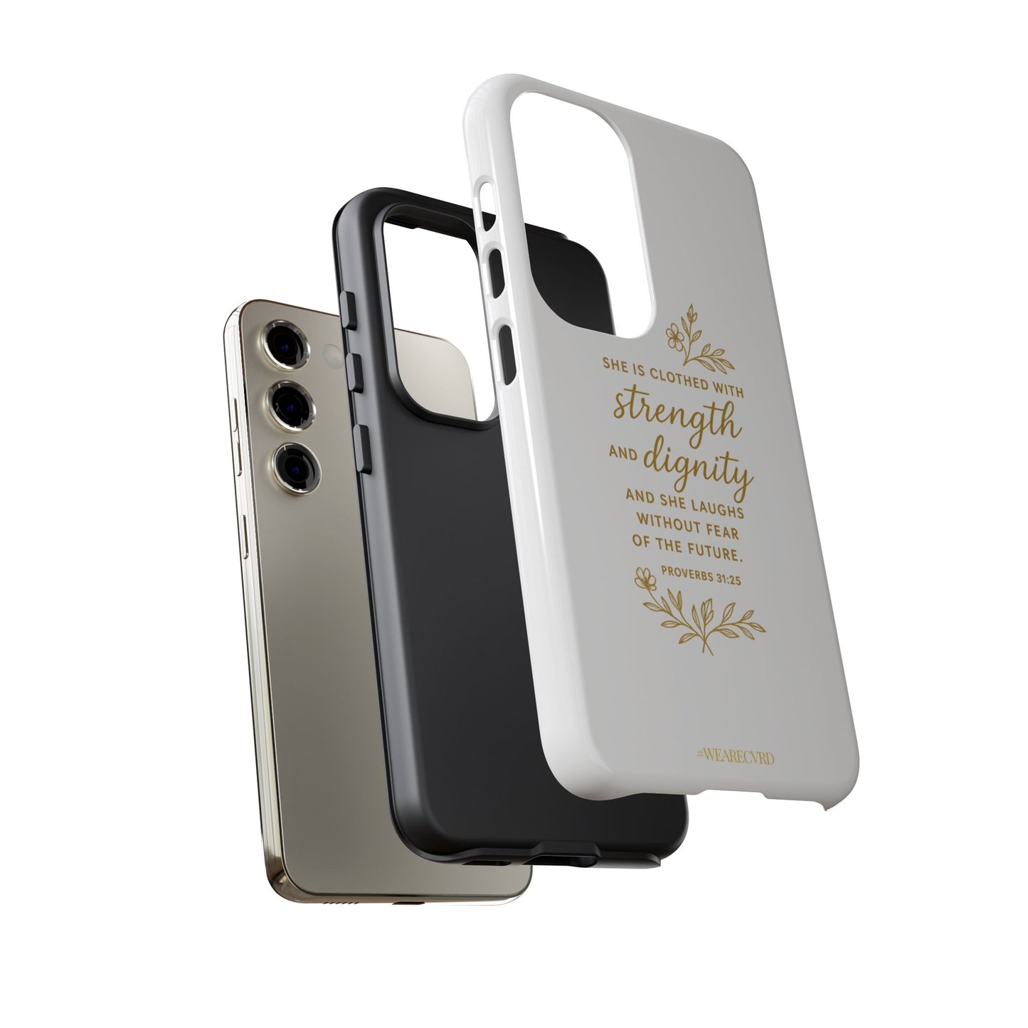 "Strength & Dignity" - White Phone Case (Proverbs 31:25)