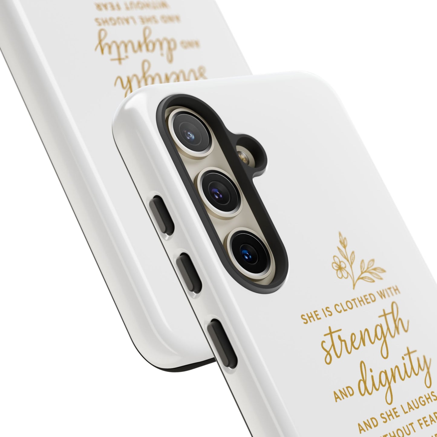 "Strength & Dignity" - White Phone Case (Proverbs 31:25)