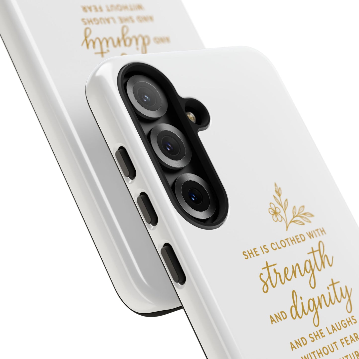 "Strength & Dignity" - White Phone Case (Proverbs 31:25)