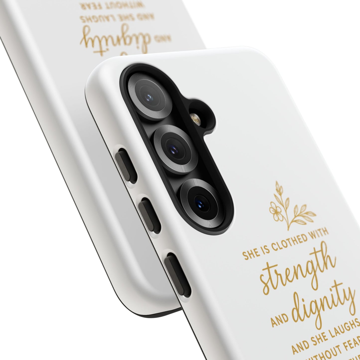 "Strength & Dignity" - White Phone Case (Proverbs 31:25)