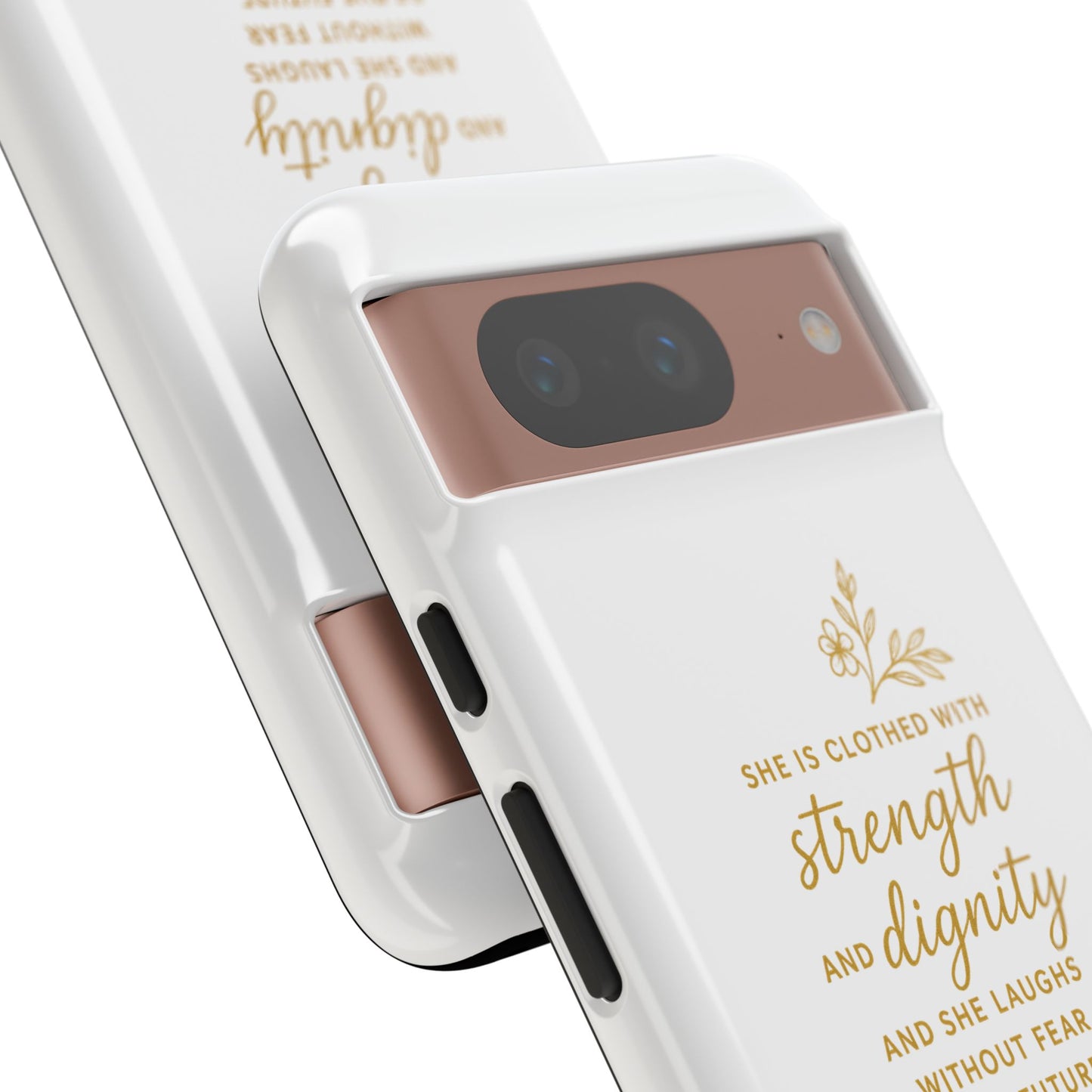 "Strength & Dignity" - White Phone Case (Proverbs 31:25)