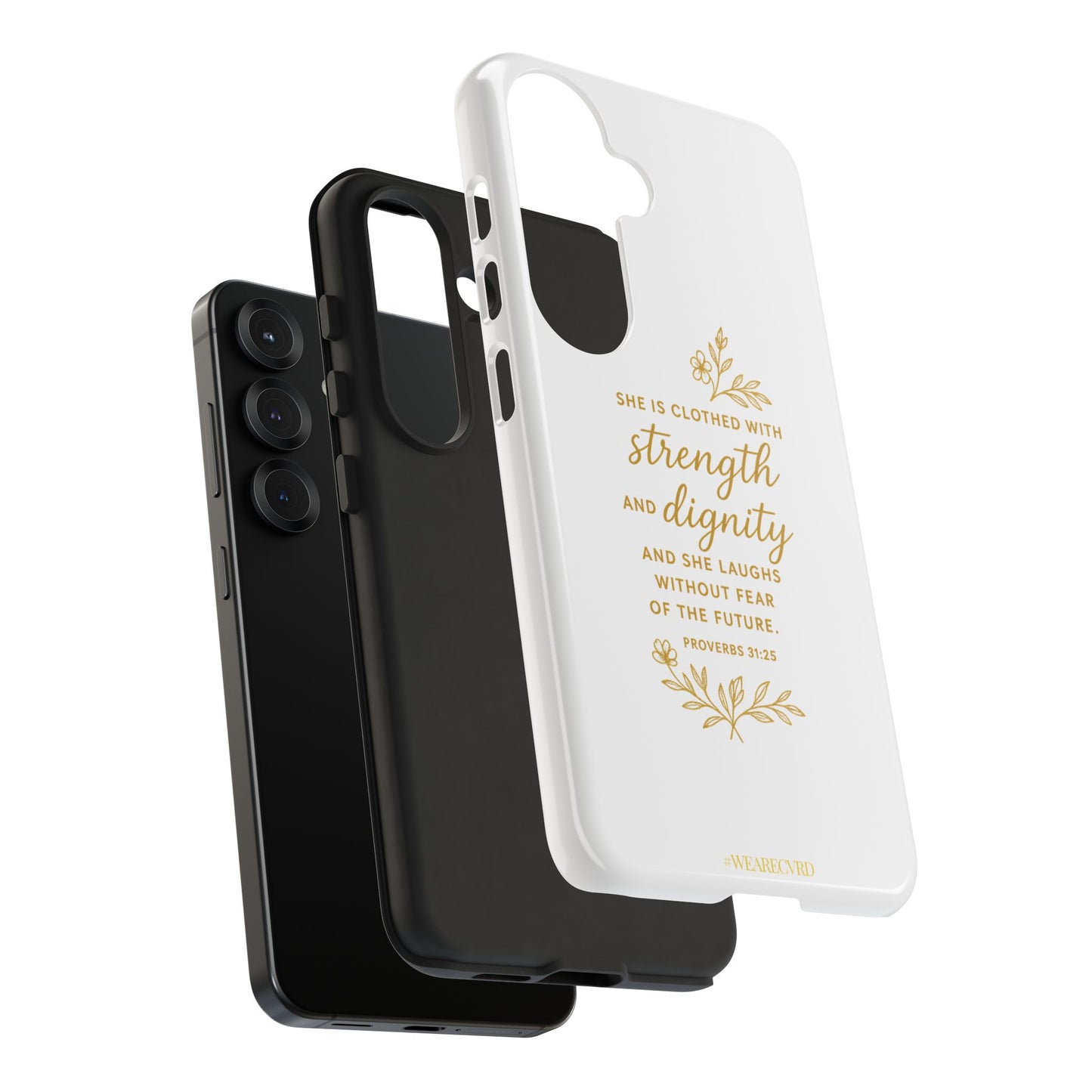 "Strength & Dignity" - White Phone Case (Proverbs 31:25)