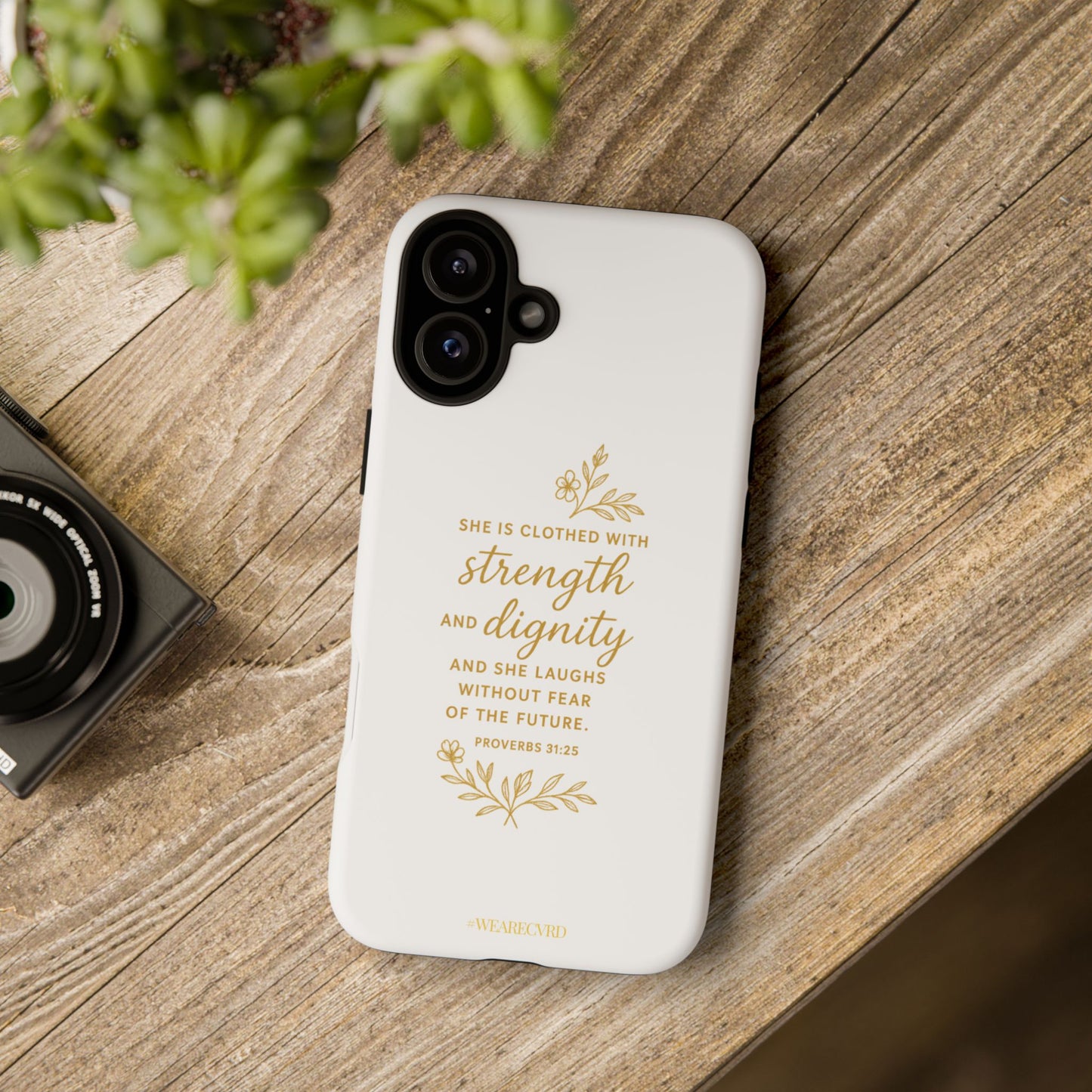 "Strength & Dignity" - White Phone Case (Proverbs 31:25)