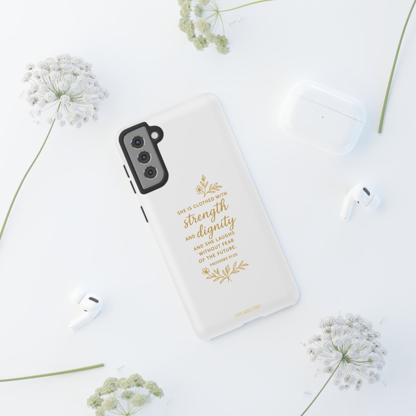 "Strength & Dignity" - White Phone Case (Proverbs 31:25)