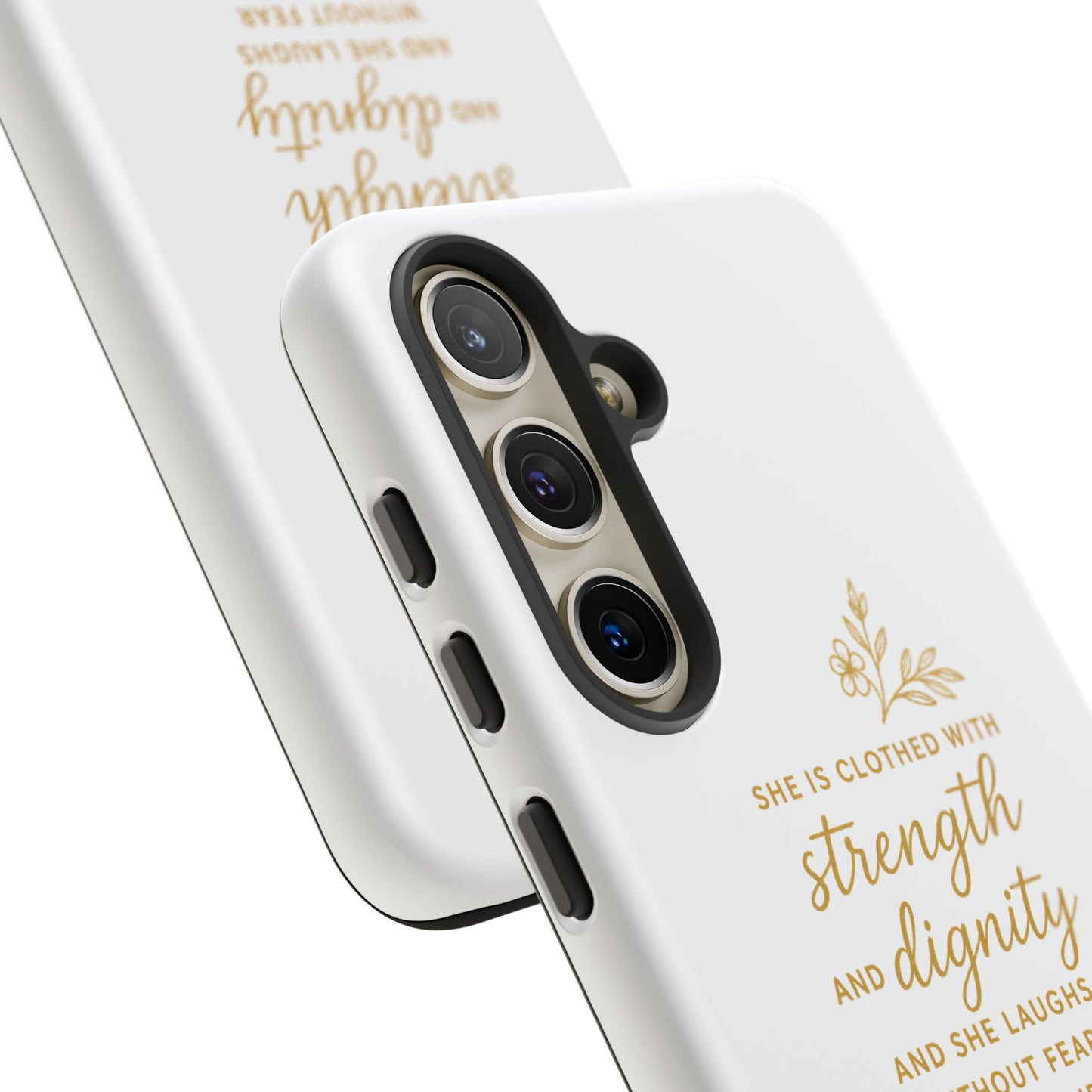 "Strength & Dignity" - White Phone Case (Proverbs 31:25)