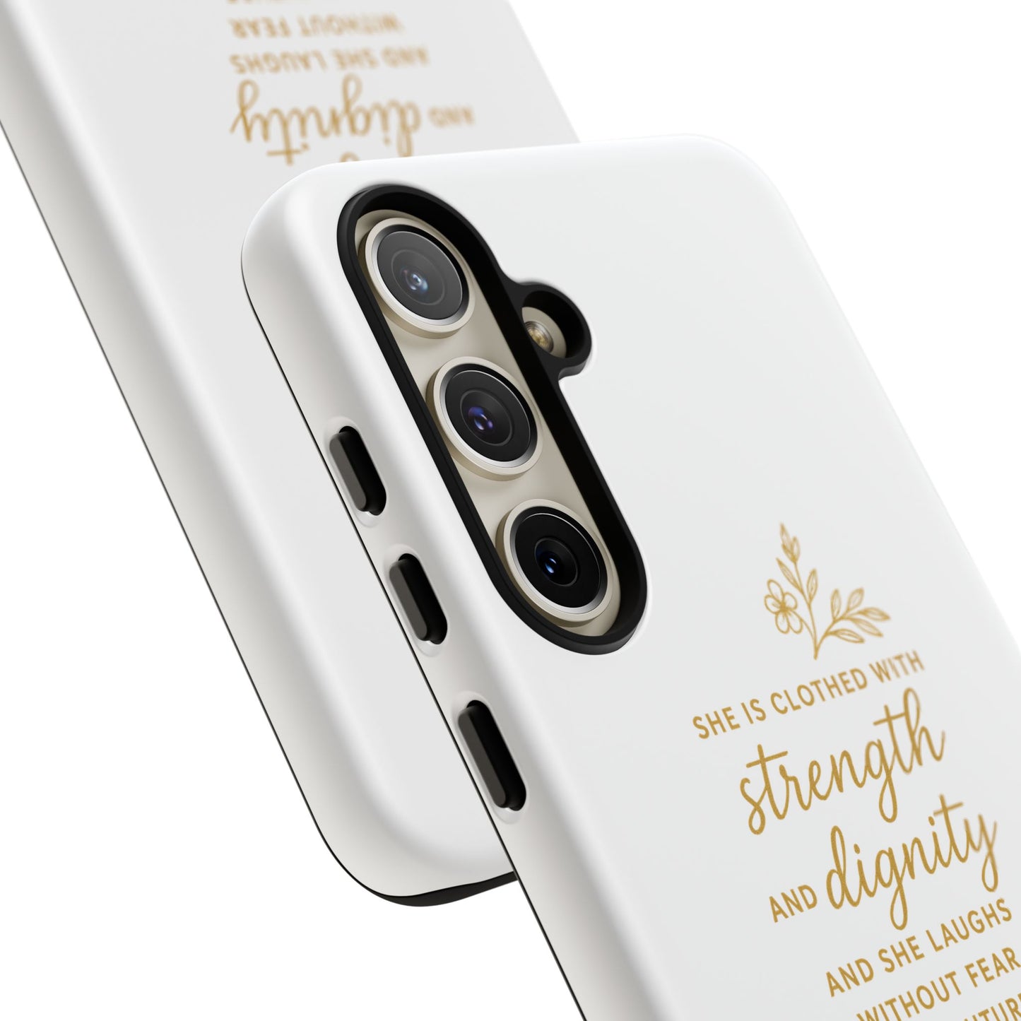 "Strength & Dignity" - White Phone Case (Proverbs 31:25)