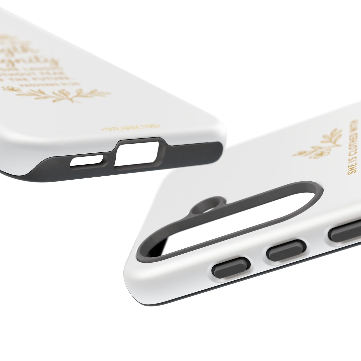 "Strength & Dignity" - White Phone Case (Proverbs 31:25)