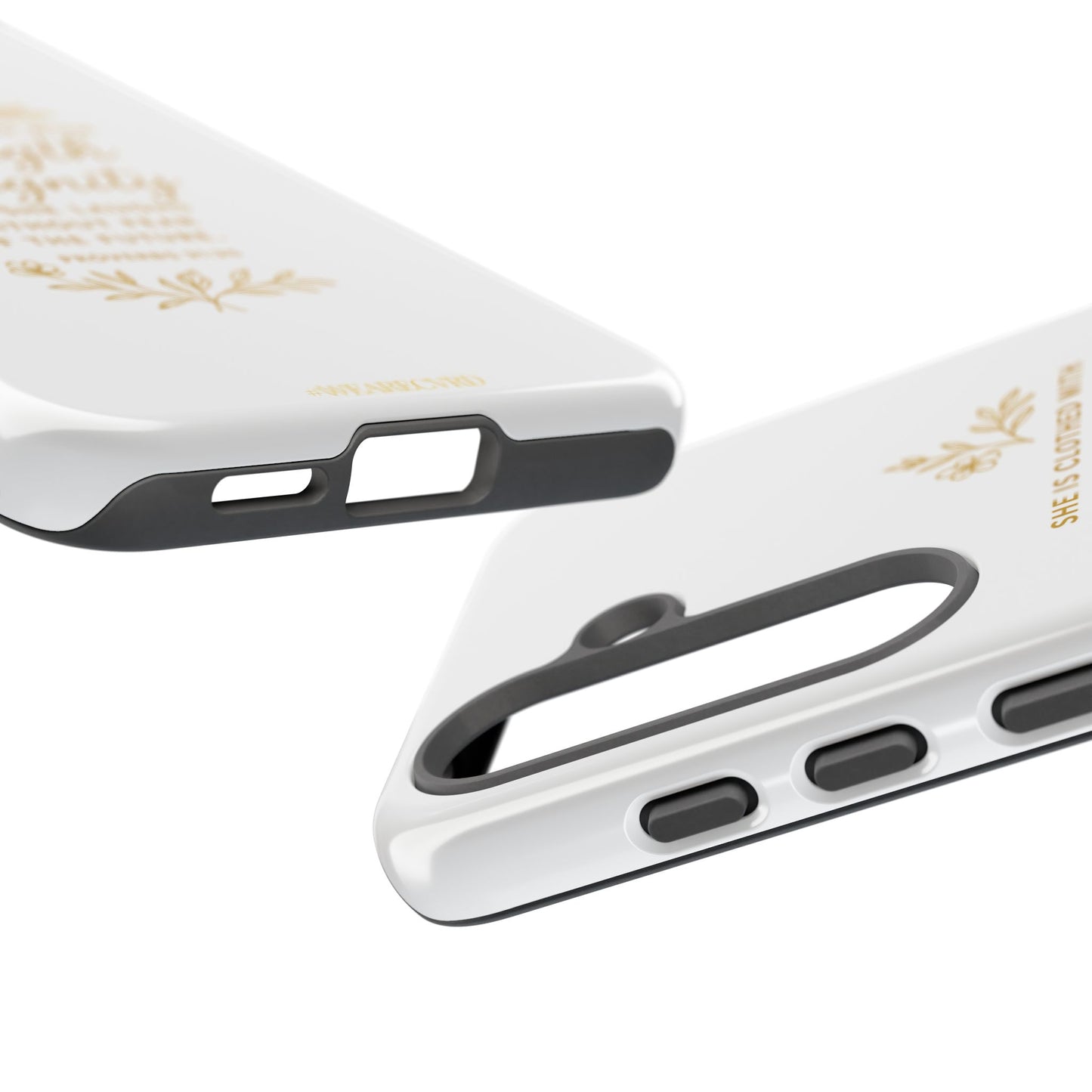 "Strength & Dignity" - White Phone Case (Proverbs 31:25)