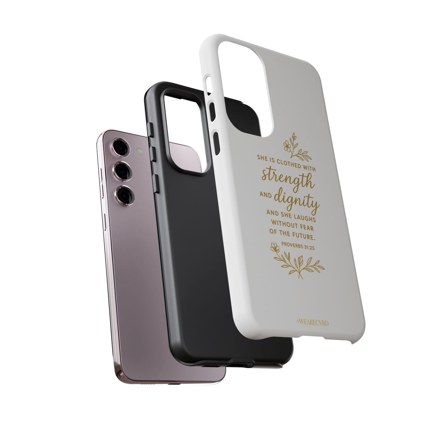 "Strength & Dignity" - White Phone Case (Proverbs 31:25)