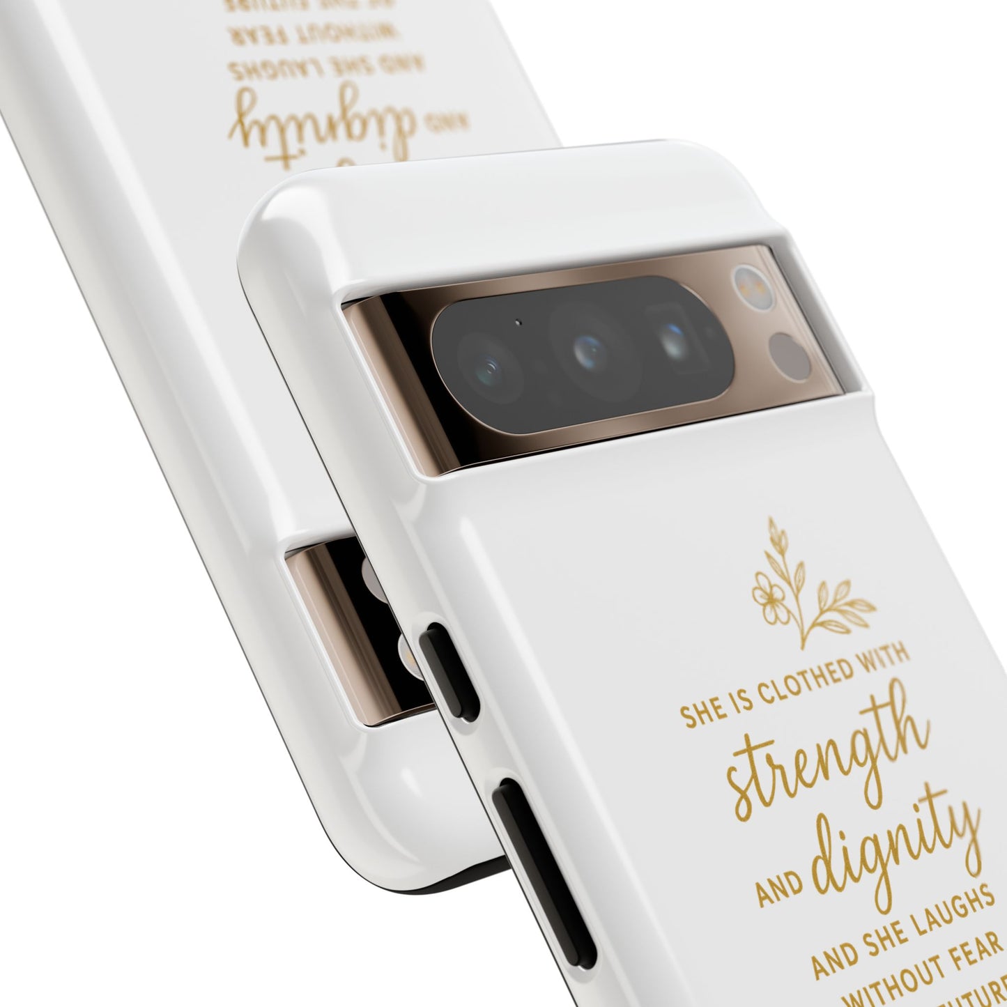 "Strength & Dignity" - White Phone Case (Proverbs 31:25)