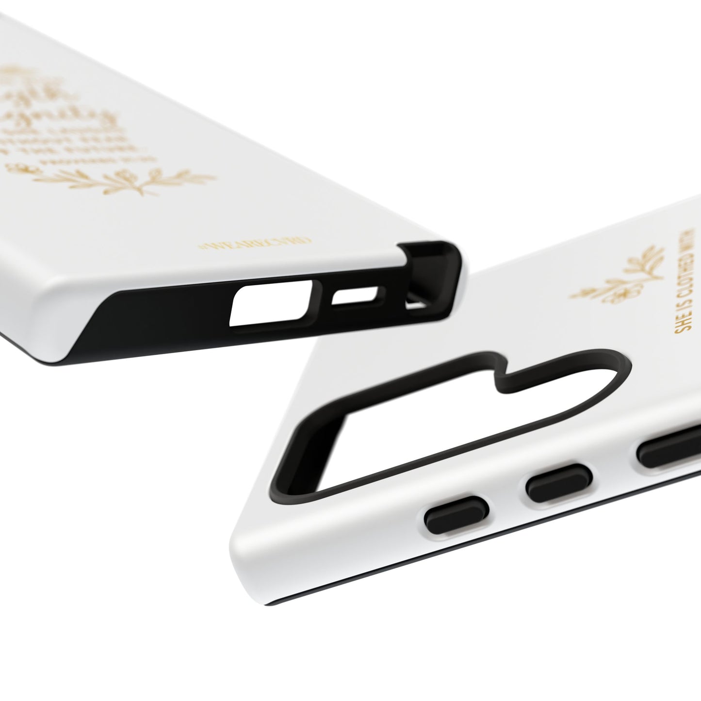 "Strength & Dignity" - White Phone Case (Proverbs 31:25)