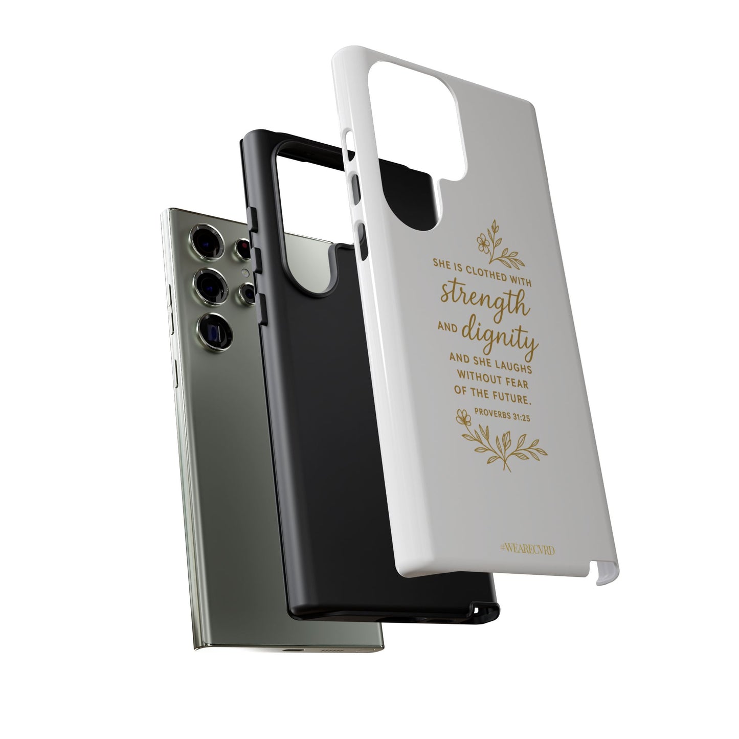"Strength & Dignity" - White Phone Case (Proverbs 31:25)
