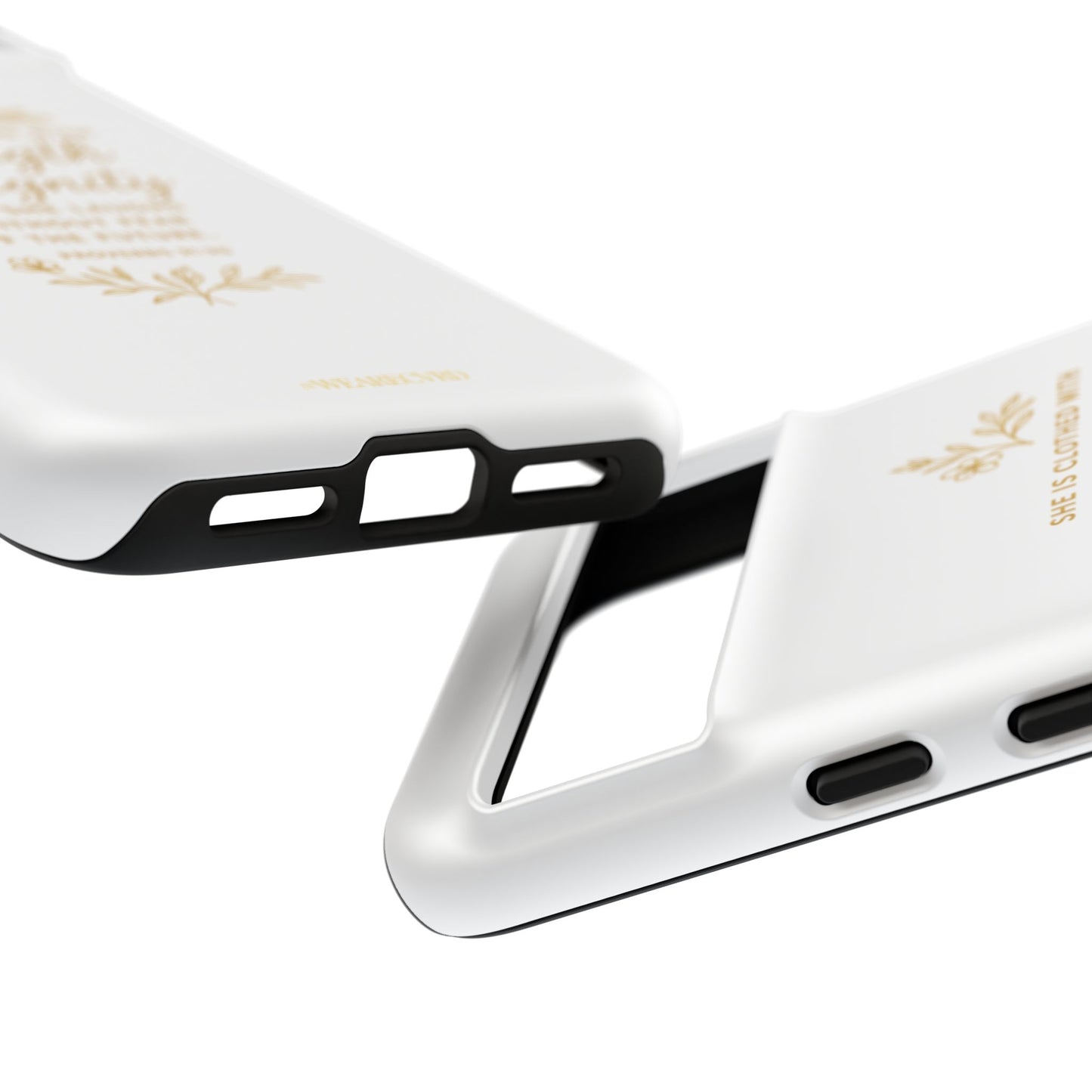 "Strength & Dignity" - White Phone Case (Proverbs 31:25)