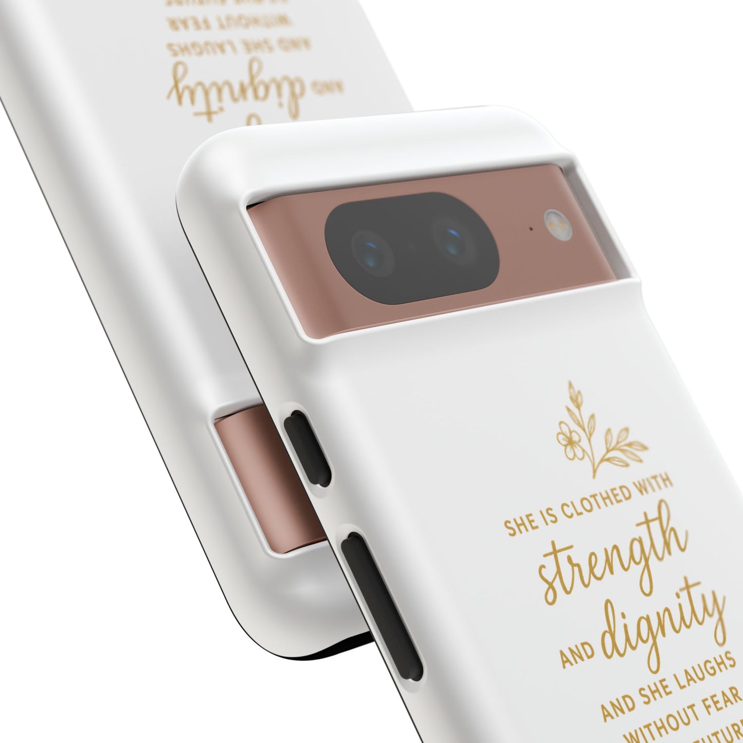"Strength & Dignity" - White Phone Case (Proverbs 31:25)