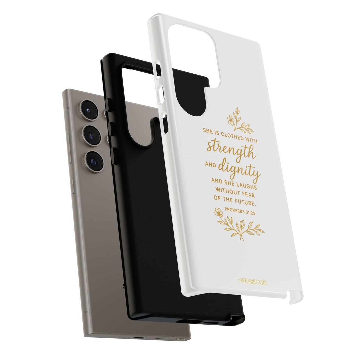 "Strength & Dignity" - White Phone Case (Proverbs 31:25)