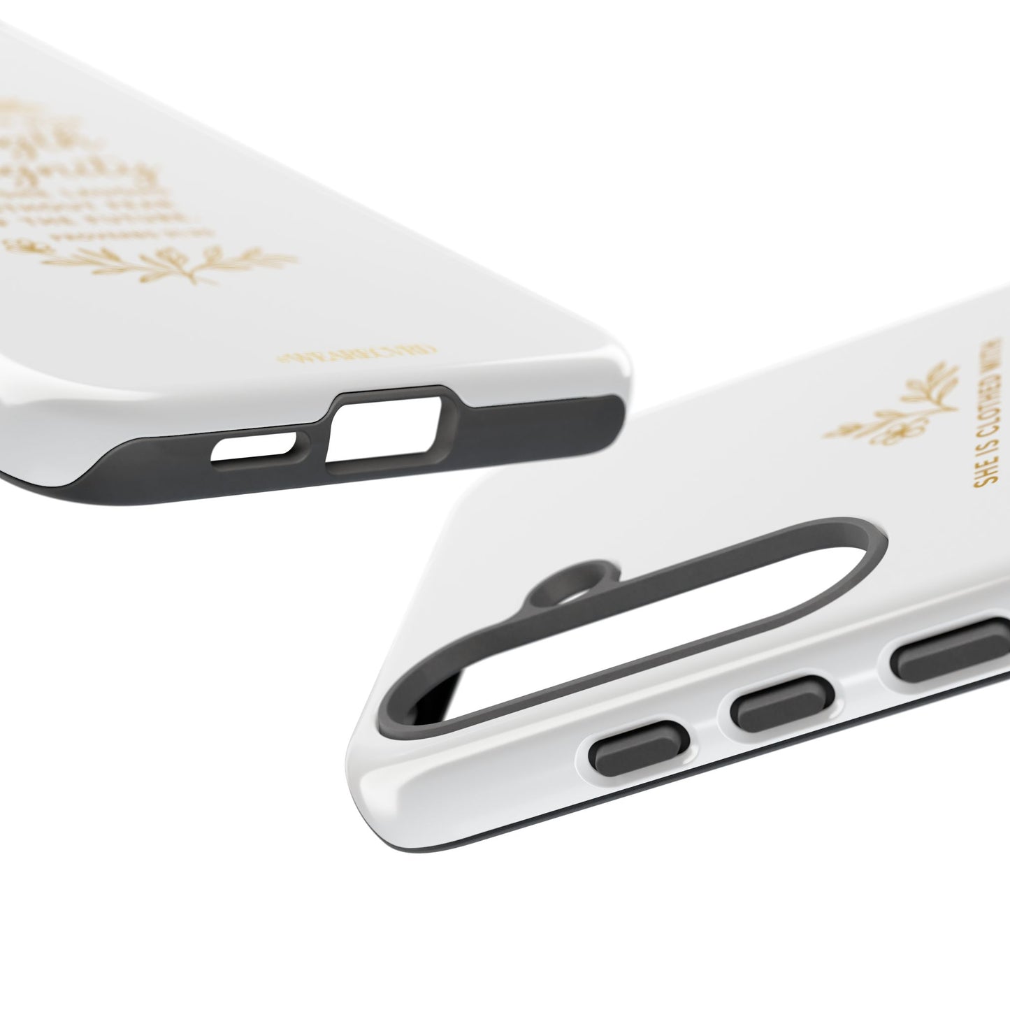 "Strength & Dignity" - White Phone Case (Proverbs 31:25)