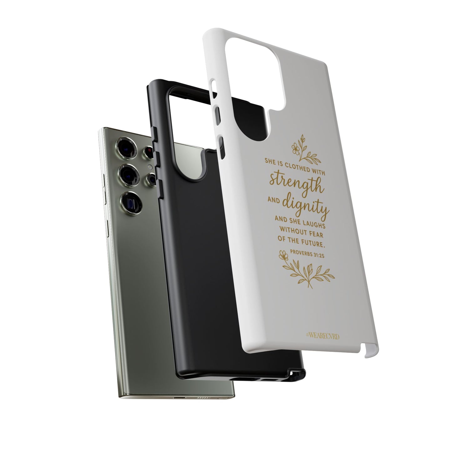 "Strength & Dignity" - White Phone Case (Proverbs 31:25)