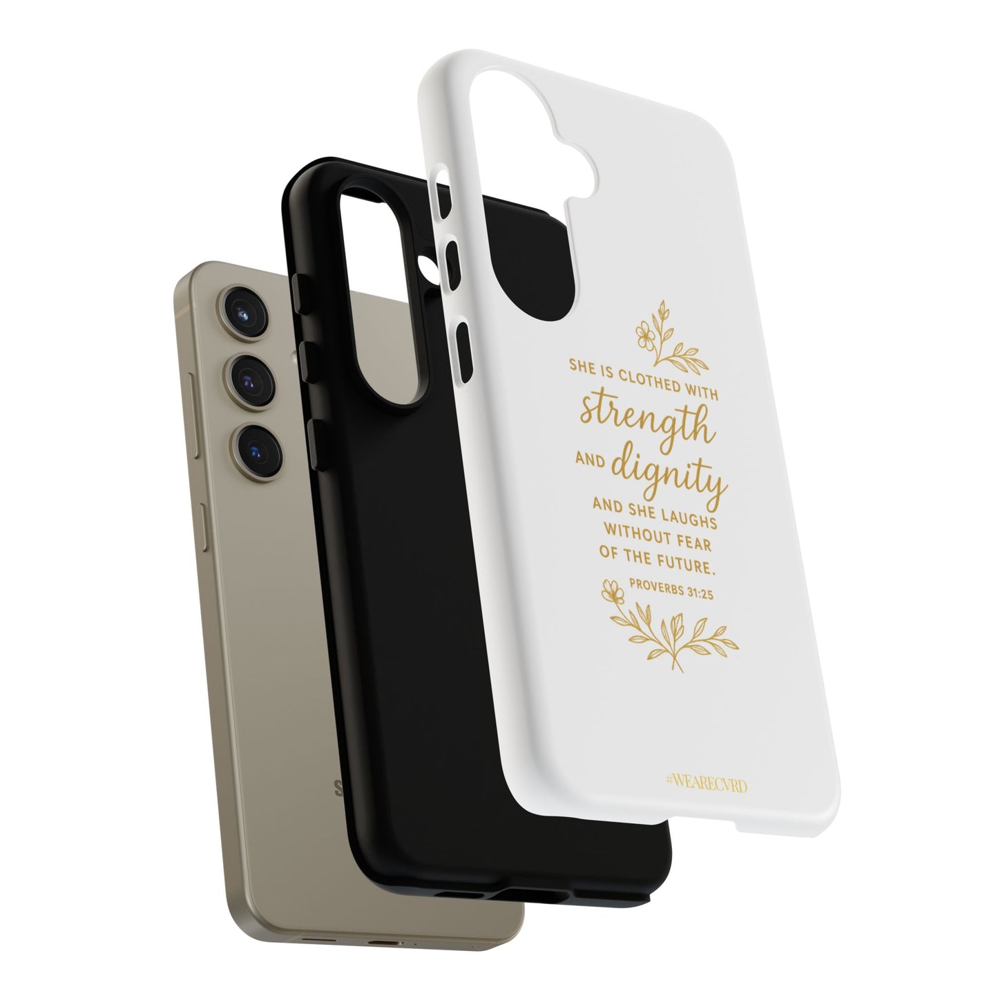 "Strength & Dignity" - White Phone Case (Proverbs 31:25)