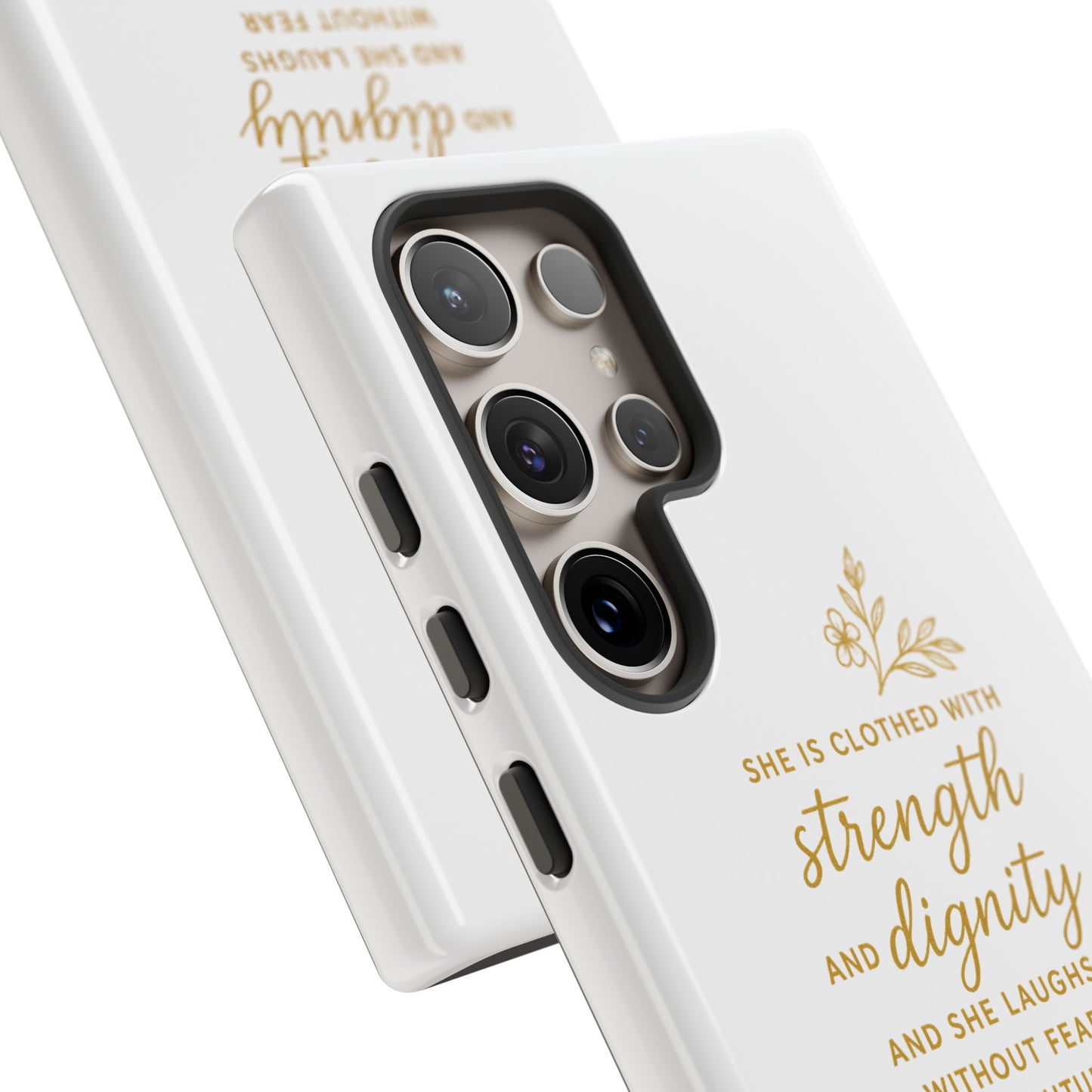"Strength & Dignity" - White Phone Case (Proverbs 31:25)